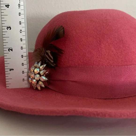 VTG Nordstrom Pink Hat 100% Rabbit Hair Made In England Fedora Derby Brooch Pin - Picture 12 of 15